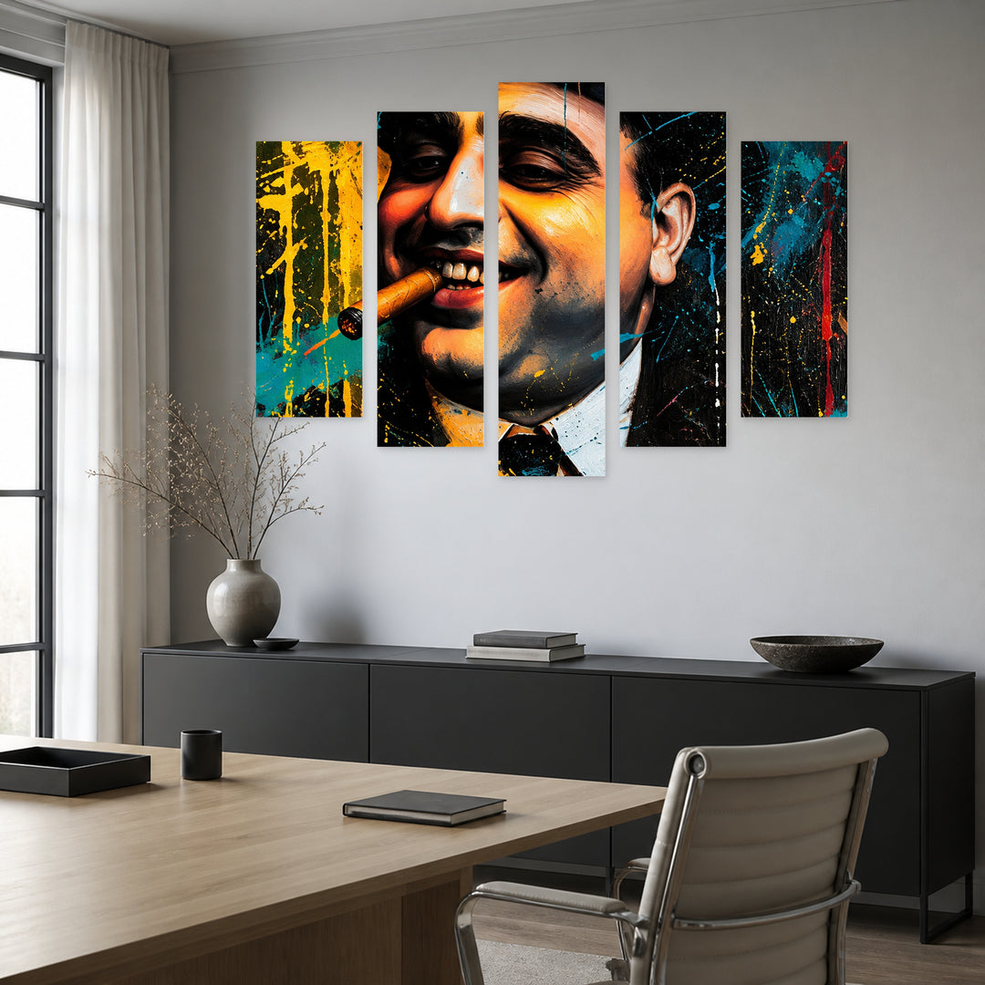 Al Capone in Vivid Color — five-panel wall art in alternate frontal interior | 5wallart 57859 M4