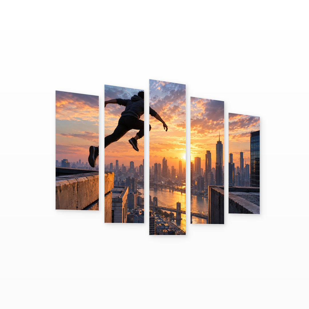 Red-masked Comic Hero in Vivid Color — five-panel wall art on white background in perspective | 5wallart 57861 M1