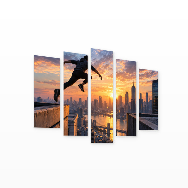Red-masked Comic Hero in Vivid Color — five-panel wall art on white background in perspective | 5wallart 57861 M1