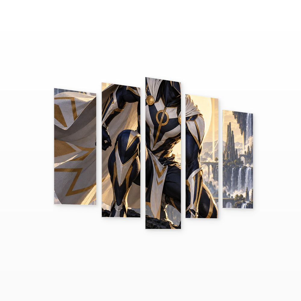 Red-masked Comic Hero X Venom with Geometric Rhythm — five-panel wall art on white background in perspective | 5wallart 57862 M1