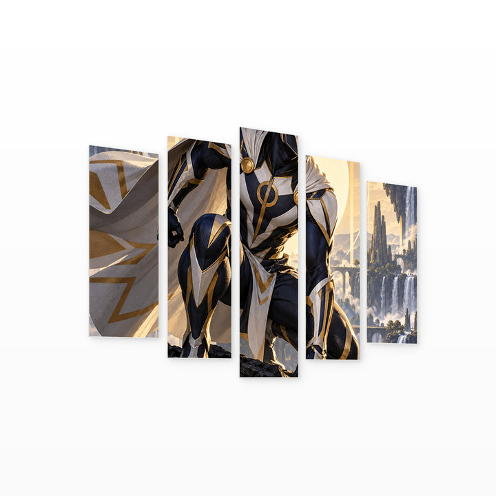 Red-masked Comic Hero X Venom with Geometric Rhythm — five-panel wall art on white background in perspective | 5wallart 57862 M1