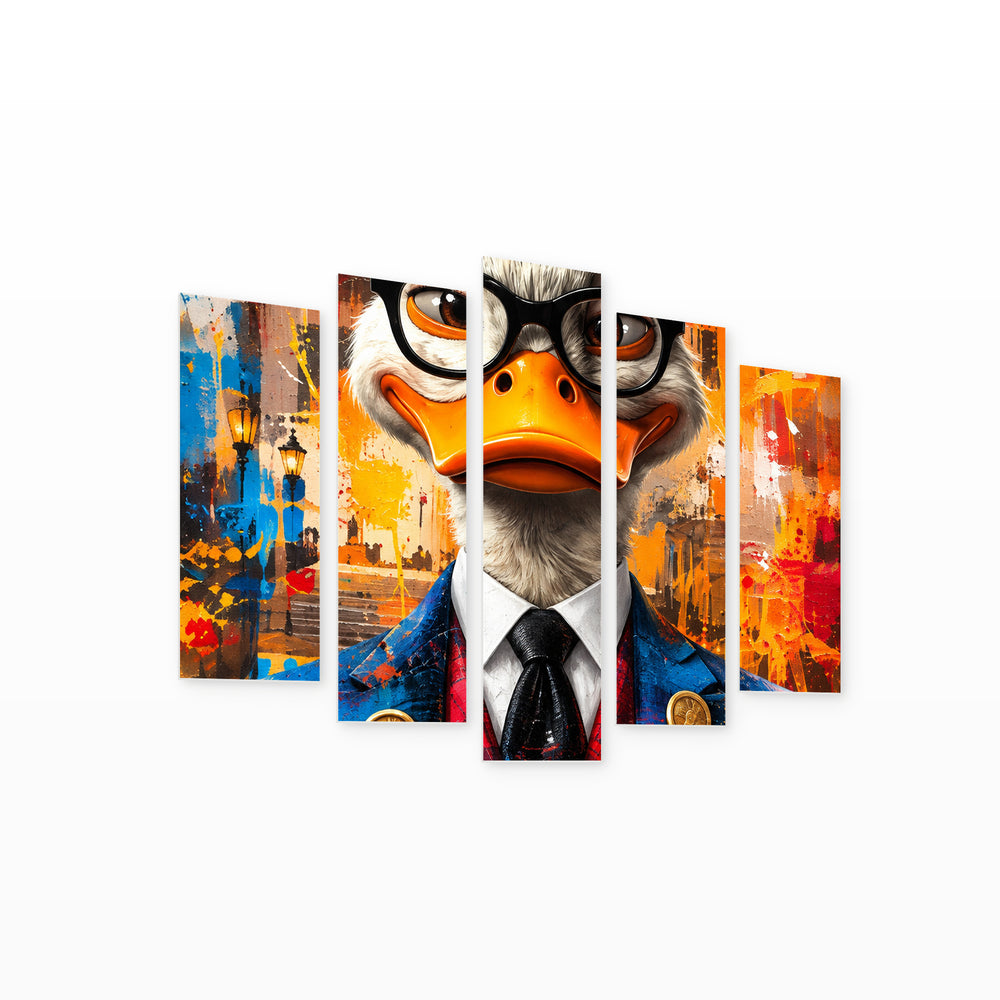 Realistic Cheerful Cartoon Duck in Vivid Color — five-panel wall art on white background in perspective | 5wallart 57863 M1