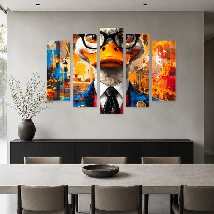 Realistic Cheerful Cartoon Duck in Vivid Color — five-panel wall art in alternate frontal interior | 5wallart 57863 M4