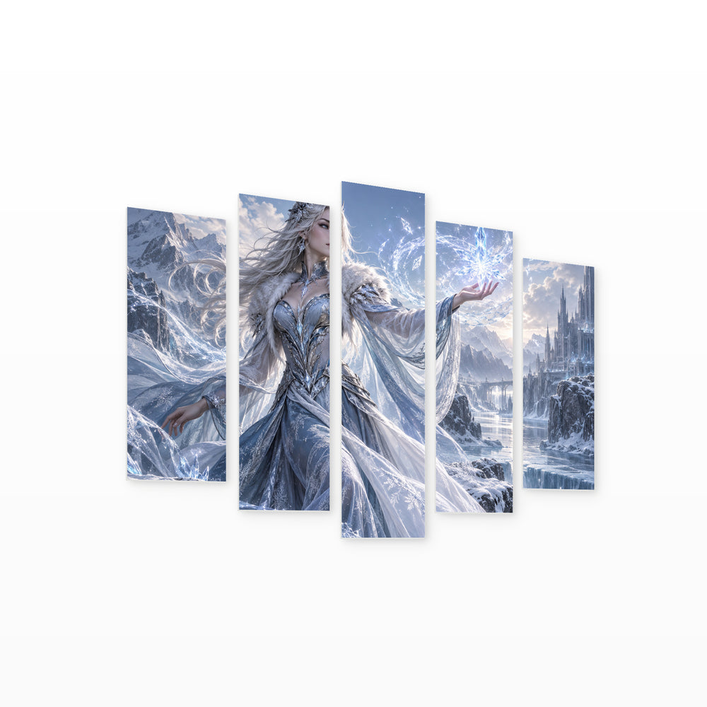 Frozen - Colorful Elsa with Geometric Rhythm — five-panel wall art on white background in perspective | 5wallart 57864 M1