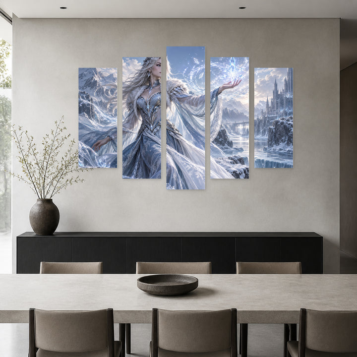 Frozen - Colorful Elsa with Geometric Rhythm — five-panel wall art in frontal interior | 5wallart 57864 M3
