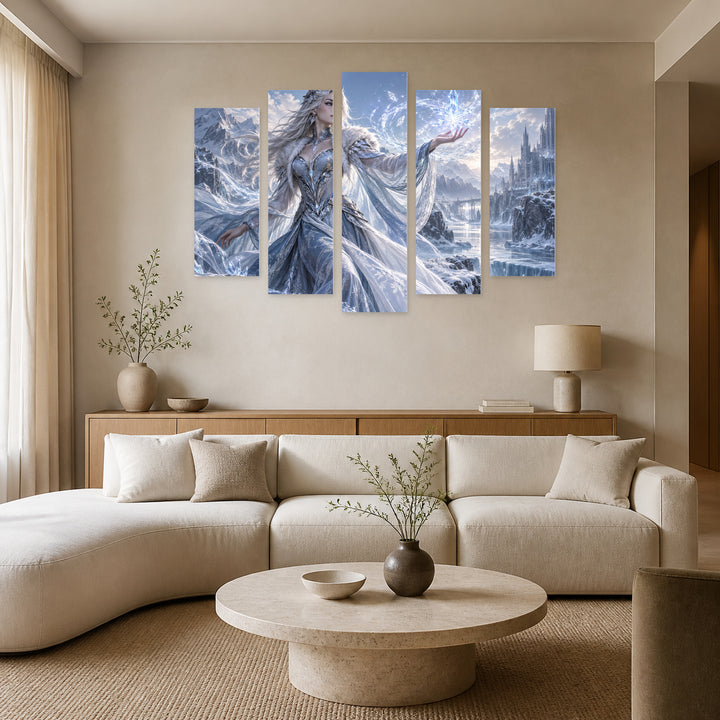 Frozen - Colorful Elsa with Geometric Rhythm — five-panel wall art in alternate frontal interior | 5wallart 57864 M4