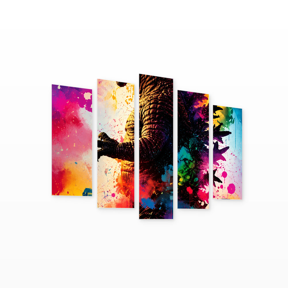 Godzilla - Colorful Modern Composition — five-panel wall art on white background in perspective | 5wallart 57865 M1