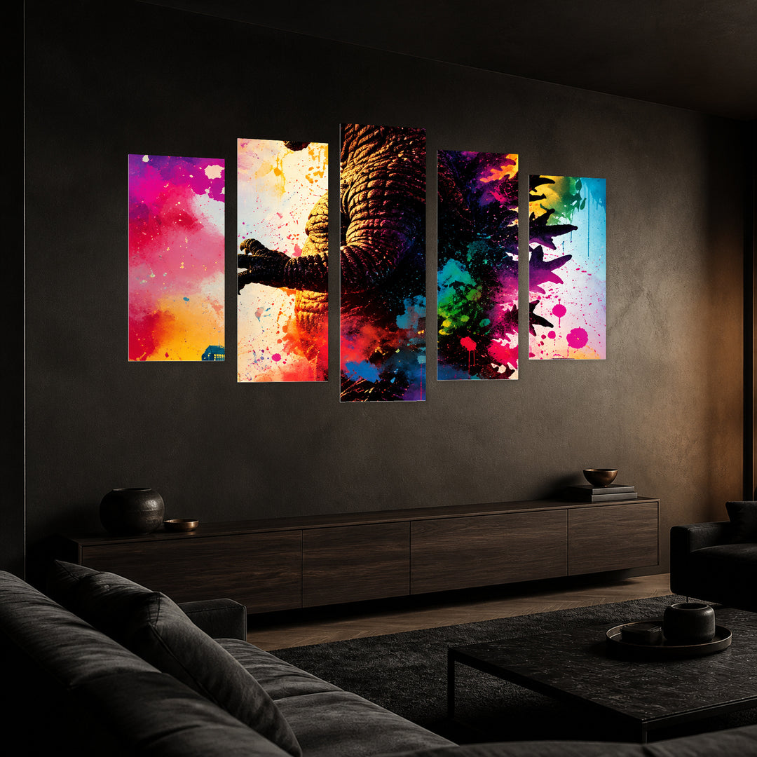Godzilla - Colorful Modern Composition — five-panel wall art in perspective interior | 5wallart 57865 M2