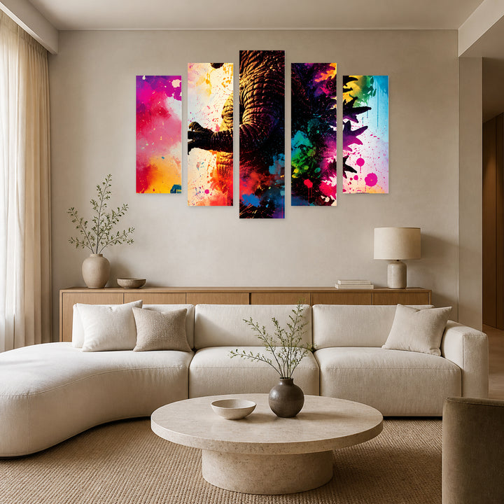 Godzilla - Colorful Modern Composition — five-panel wall art in frontal interior | 5wallart 57865 M3