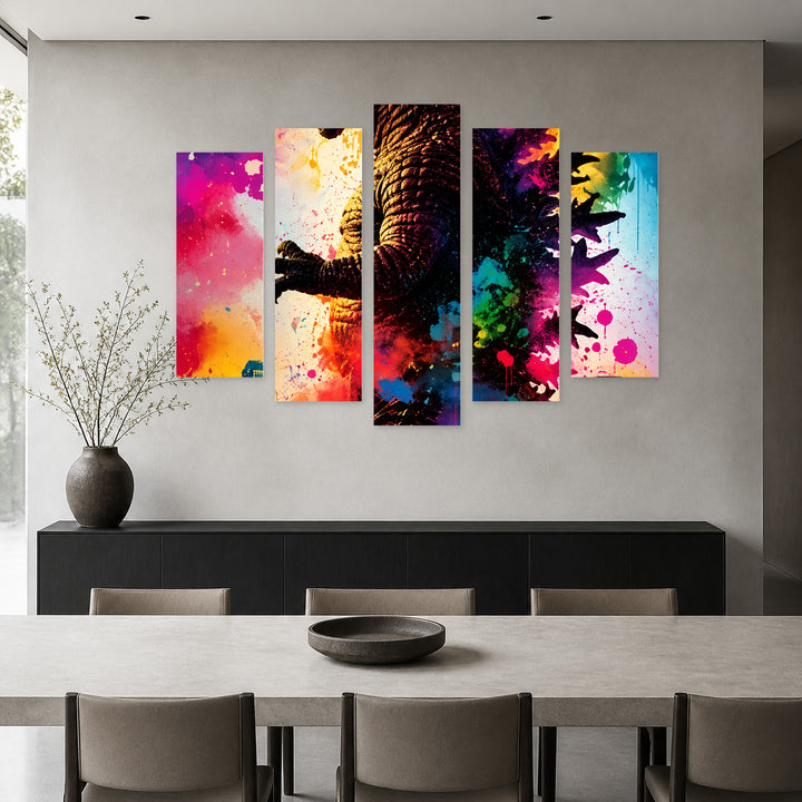 Godzilla - Colorful Modern Composition — five-panel wall art in alternate frontal interior | 5wallart 57865 M4