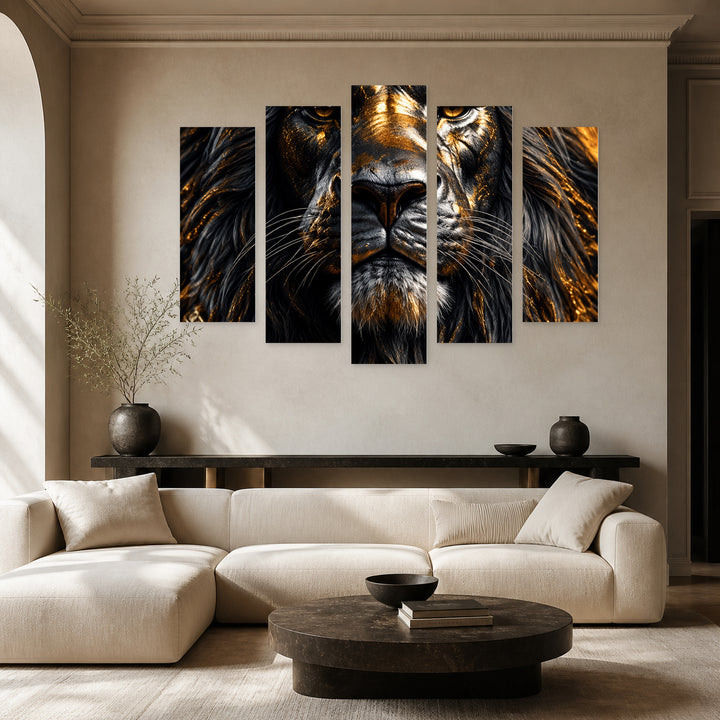 Lion King in Vivid Color — five-panel wall art in frontal interior | 5wallart 57871 M3