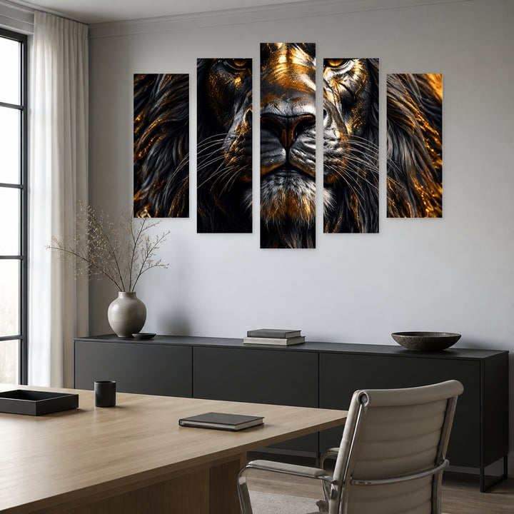 Lion King in Vivid Color — five-panel wall art in alternate frontal interior | 5wallart 57871 M4