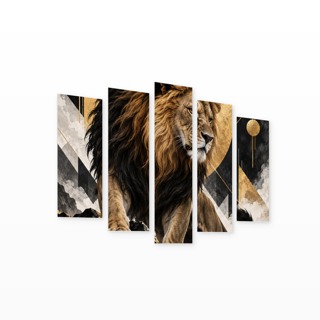 Lion King - Scar with Geometric Rhythm — five-panel wall art on white background in perspective | 5wallart 57872 M1