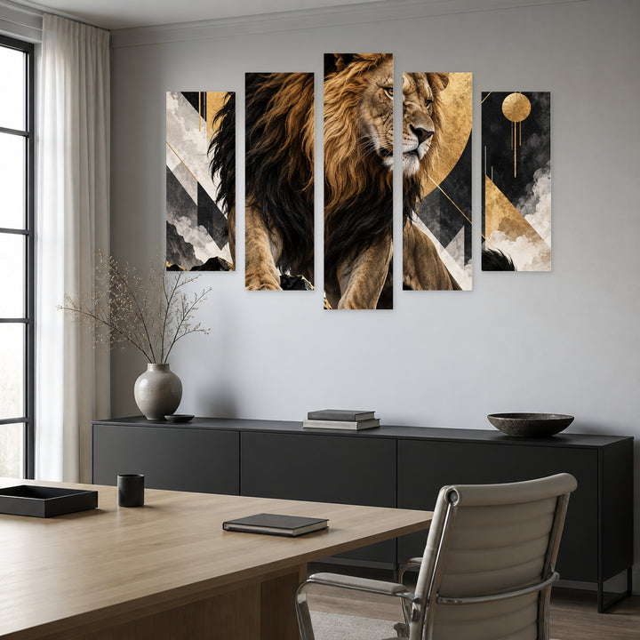 Lion King - Scar with Geometric Rhythm — five-panel wall art in frontal interior | 5wallart 57872 M3