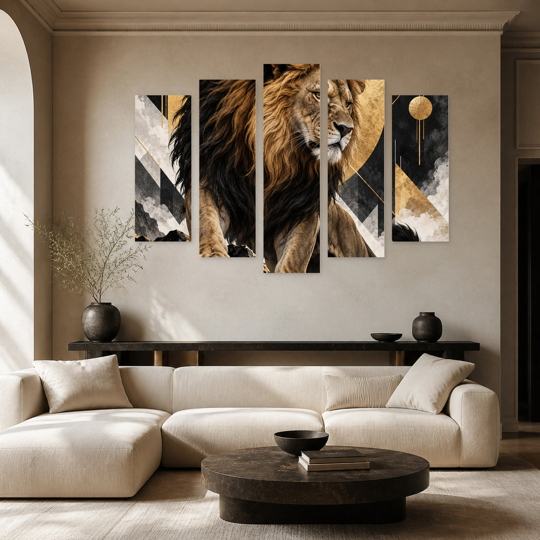 Lion King - Scar with Geometric Rhythm — five-panel wall art in alternate frontal interior | 5wallart 57872 M4