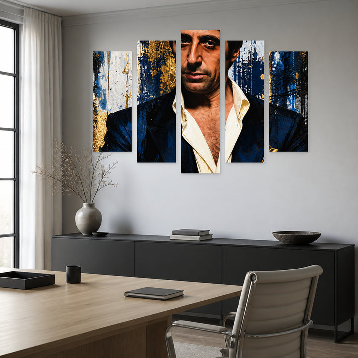 Scarface - Al Pacino in Blue and Gold — five-panel wall art in alternate frontal interior | 5wallart 57873 M4