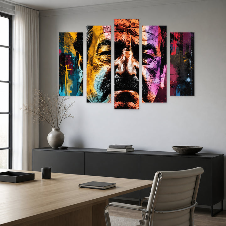 Godfather with Geometric Rhythm — five-panel wall art in frontal interior | 5wallart 57874 M3