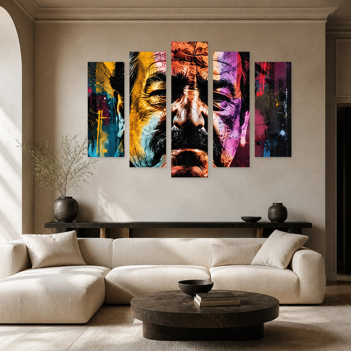Godfather with Geometric Rhythm — five-panel wall art in alternate frontal interior | 5wallart 57874 M4