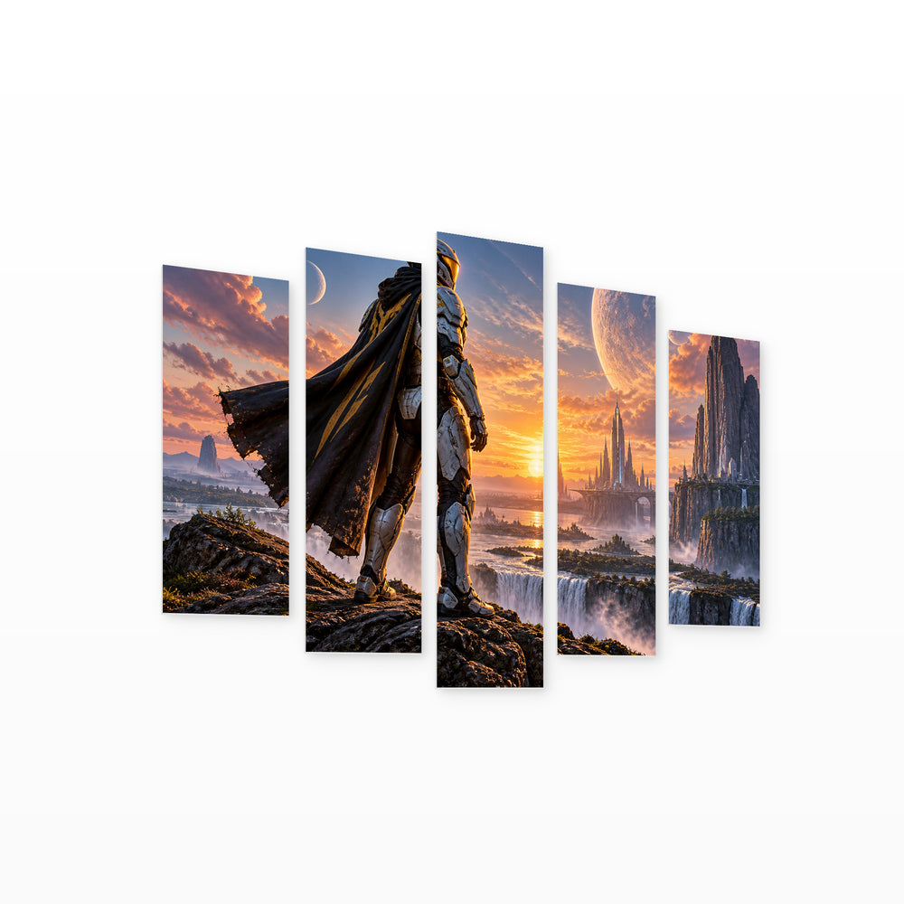Colorful Stormtrooper - Galactic Space Adventure — five-panel wall art on white background in perspective | 5wallart 57879 M1