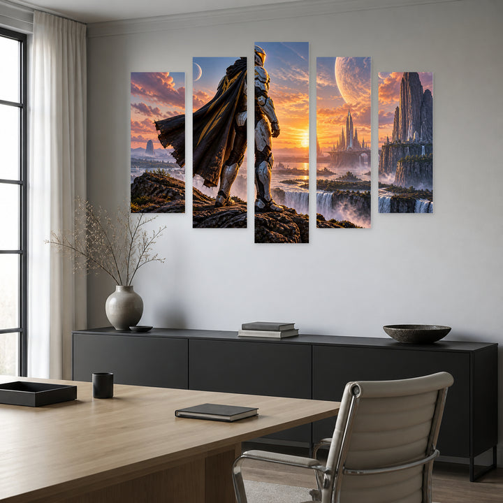 Colorful Stormtrooper - Galactic Space Adventure — five-panel wall art in alternate frontal interior | 5wallart 57879 M4