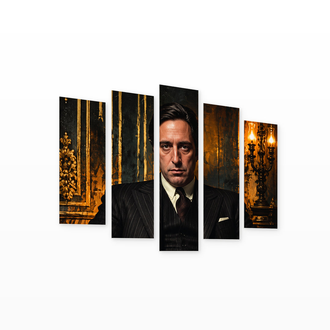 Al Pacino with Dramatic Contrast — five-panel wall art on white background in perspective | 5wallart 57880 M1