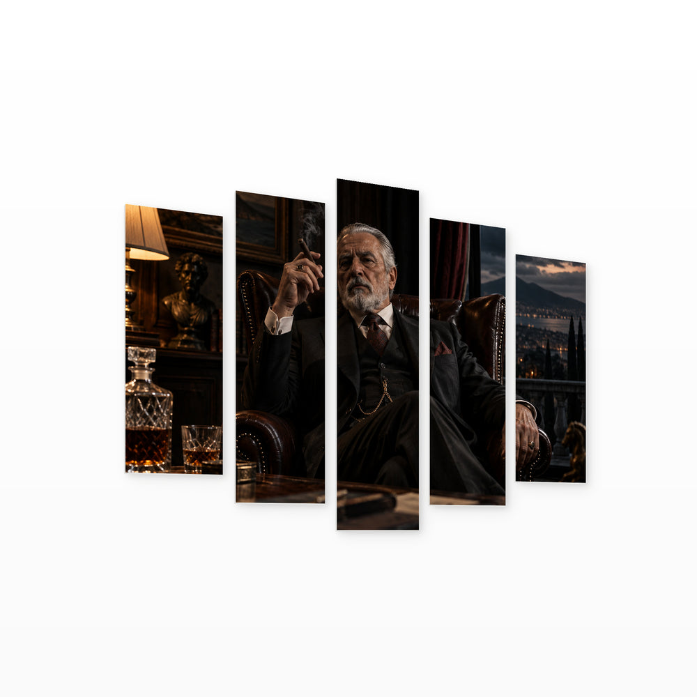 Godfather - Don Corleone with Dramatic Contrast — five-panel wall art on white background in perspective | 5wallart 57882 M1