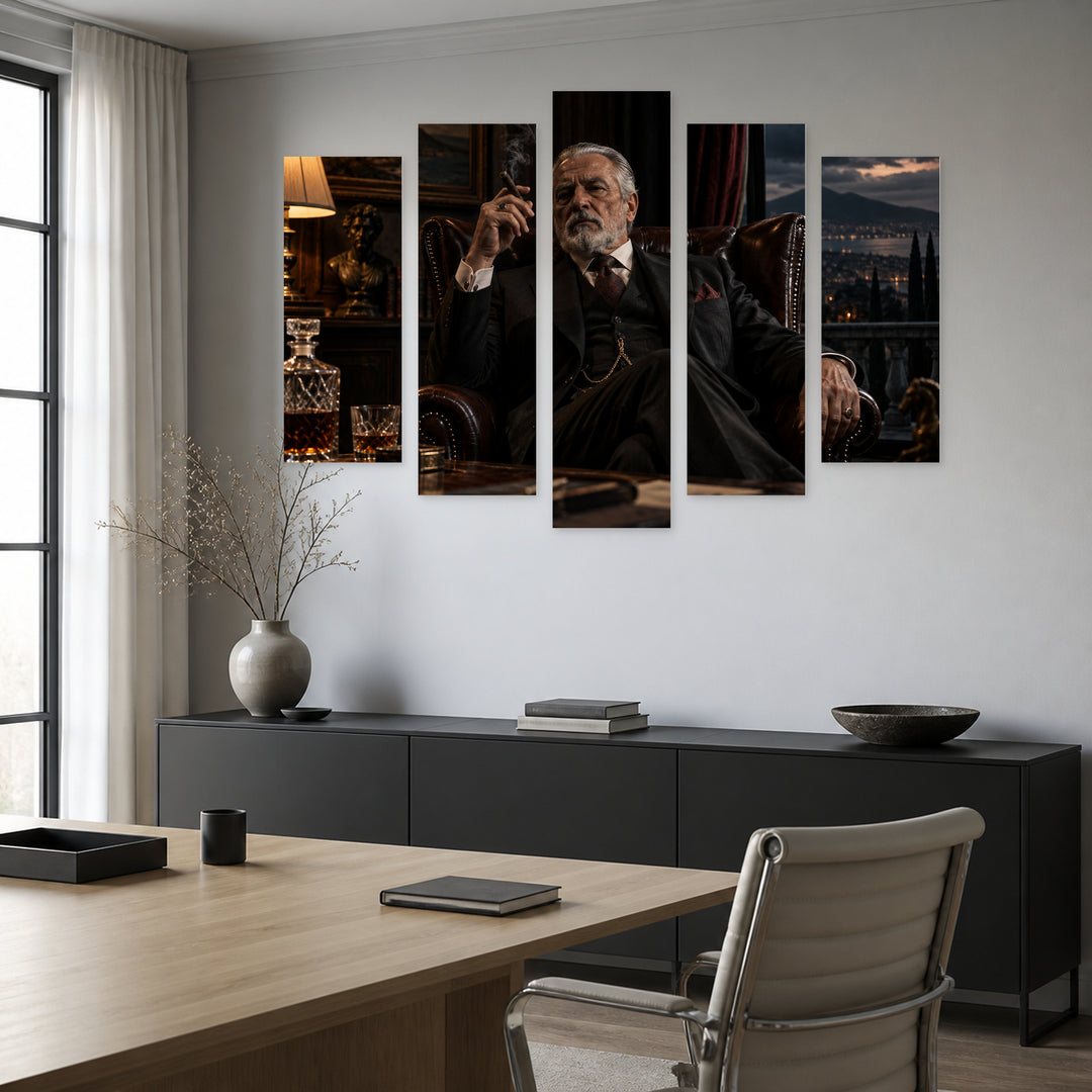 Godfather - Don Corleone with Dramatic Contrast — five-panel wall art in frontal interior | 5wallart 57882 M3