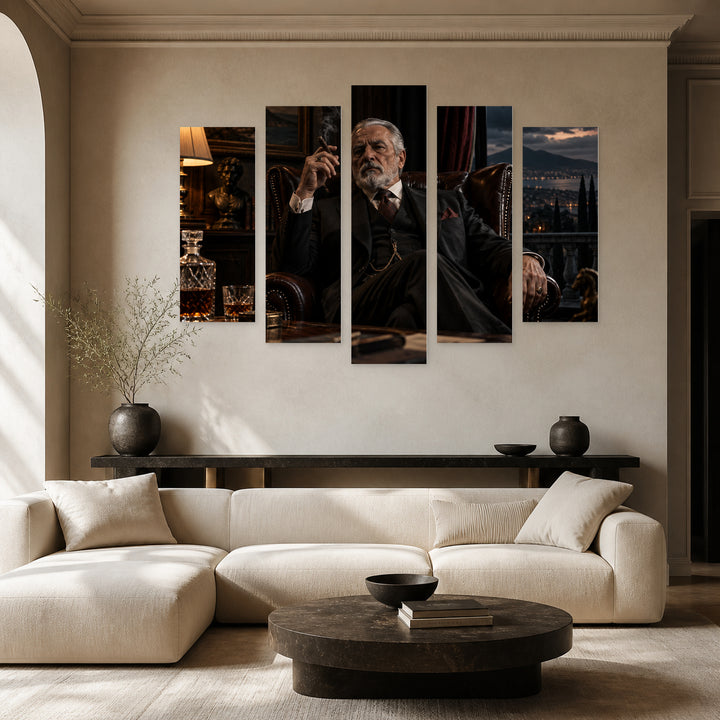 Godfather - Don Corleone with Dramatic Contrast — five-panel wall art in alternate frontal interior | 5wallart 57882 M4