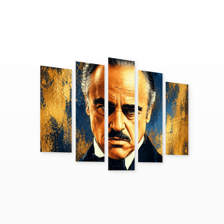 Godfather - Don Corleone in Blue and Gold — five-panel wall art on white background in perspective | 5wallart 57884 M1