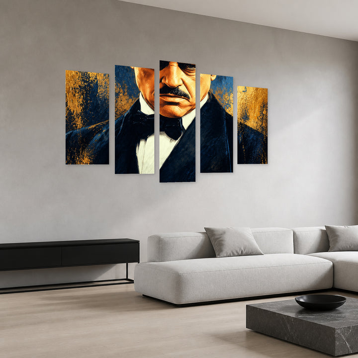 Godfather - Don Corleone in Blue and Gold — five-panel wall art in perspective interior | 5wallart 57884 M2