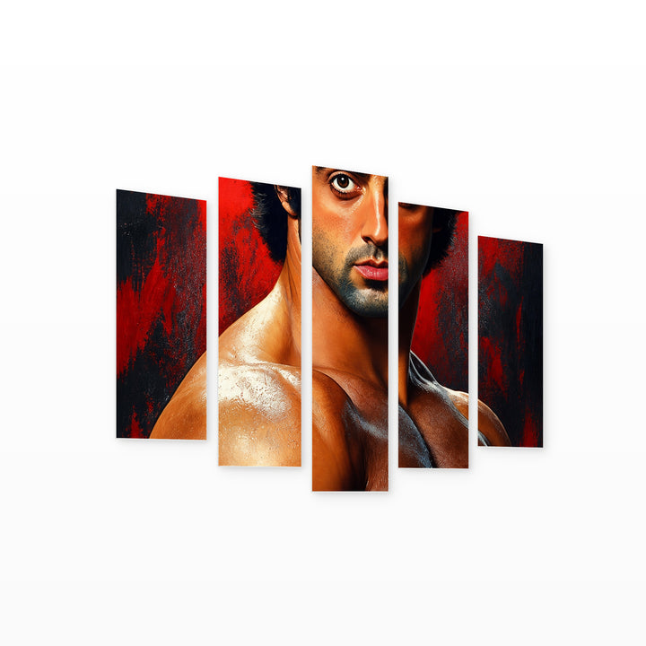 Rocky Balboa with Geometric Rhythm — five-panel wall art on white background in perspective | 5wallart 57886 M1