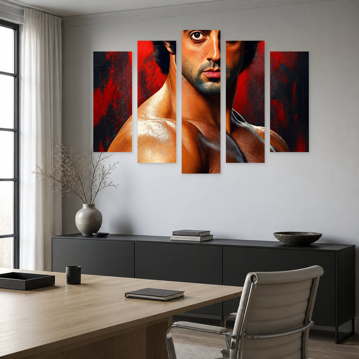 Rocky Balboa with Geometric Rhythm — five-panel wall art in frontal interior | 5wallart 57886 M3