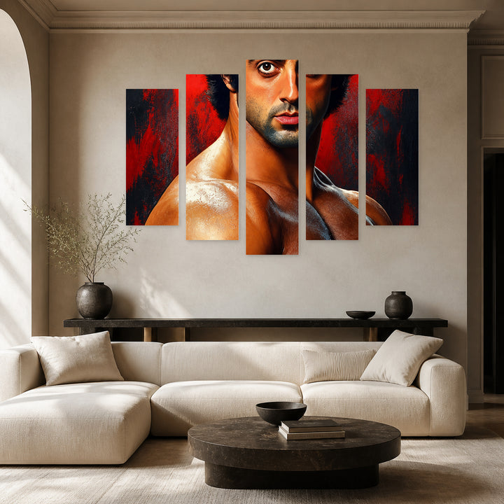 Rocky Balboa with Geometric Rhythm — five-panel wall art in alternate frontal interior | 5wallart 57886 M4