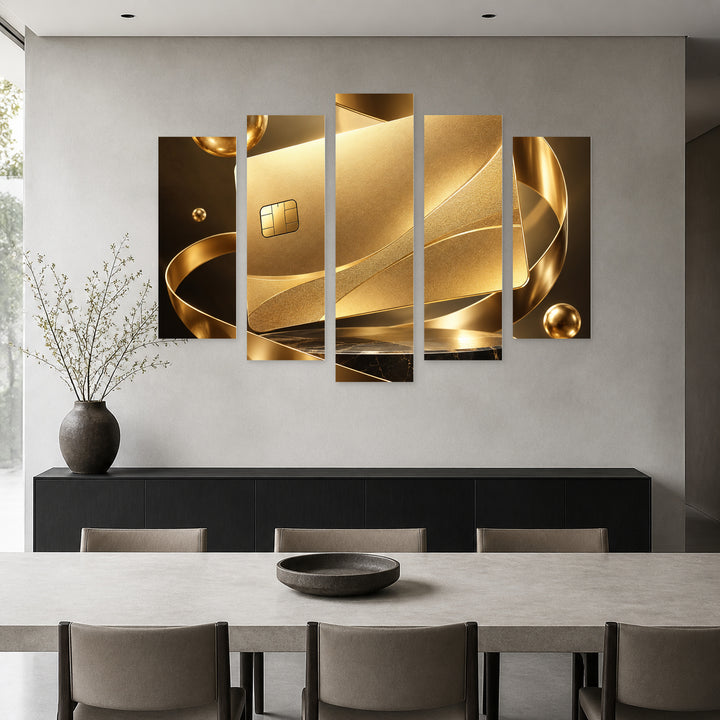 Golden Credit Card in Blue and Gold — five-panel wall art in alternate frontal interior | 5wallart 57887 M4
