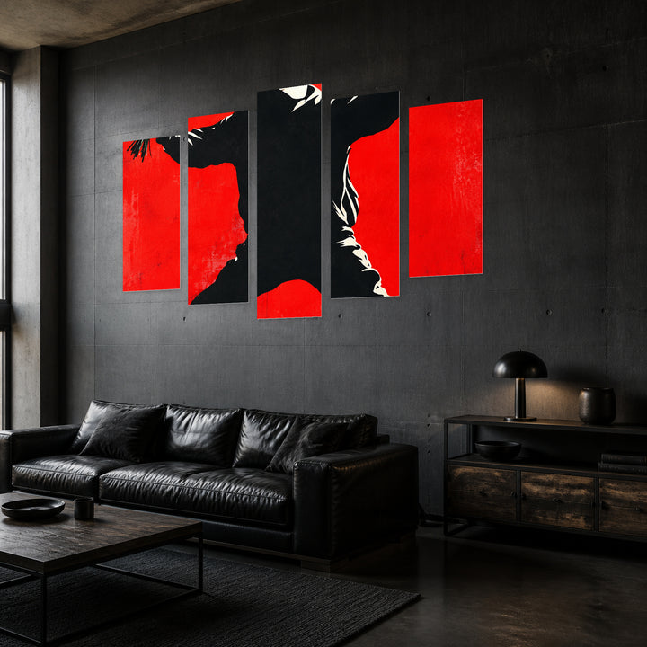 Banksy Throwing Flowers with Geometric Rhythm — five-panel wall art in perspective interior | 5wallart 57888 M2
