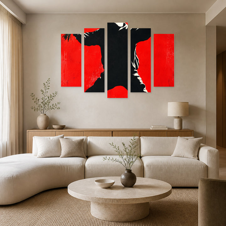 Banksy Throwing Flowers with Geometric Rhythm — five-panel wall art in alternate frontal interior | 5wallart 57888 M4