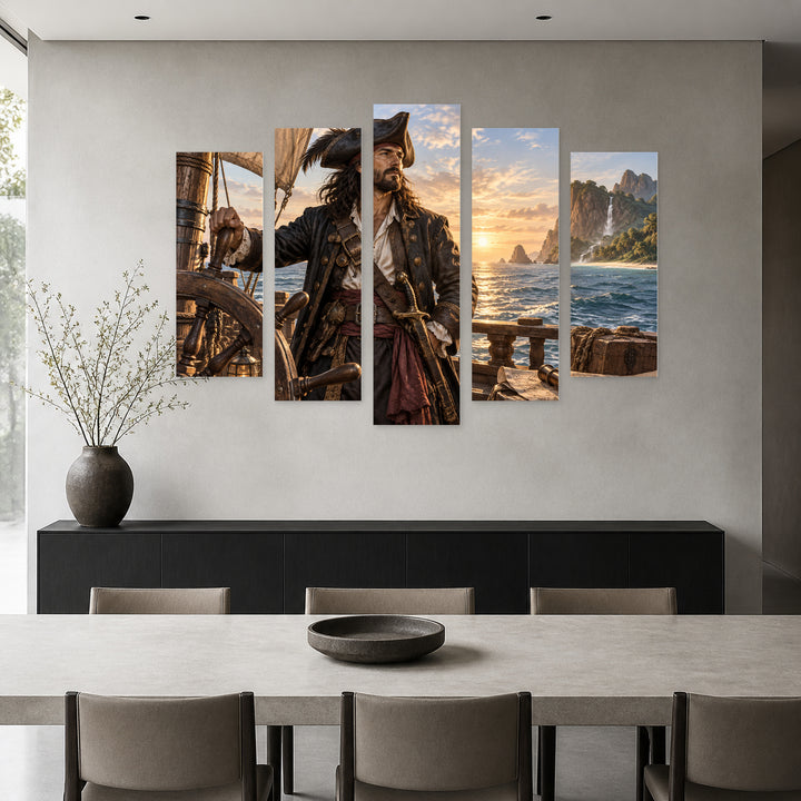 Seafaring Pirate Captain in Serene Light — five-panel wall art in frontal interior | 5wallart 57890 M3