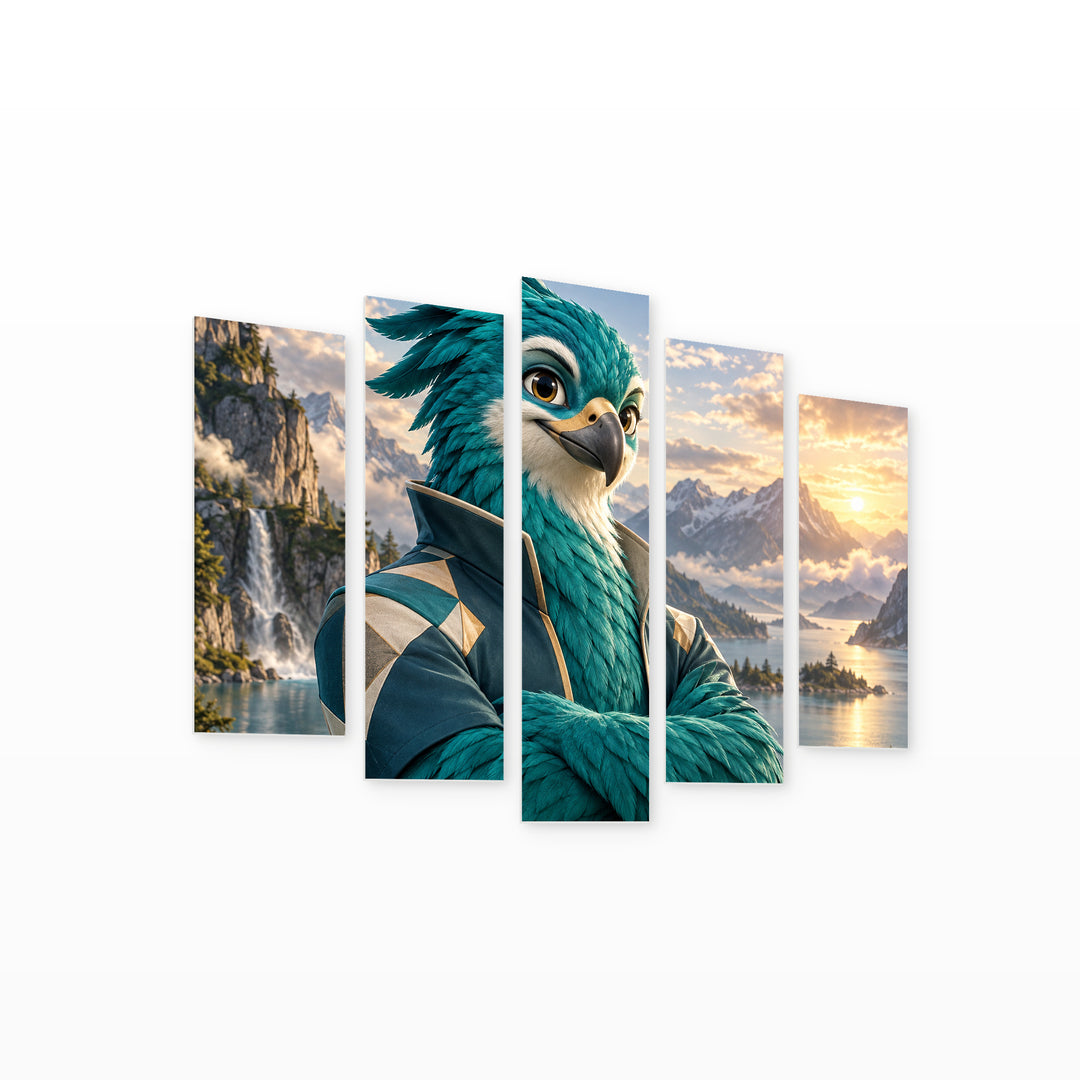 Streetwear Cheerful Cartoon Duck with Geometric Rhythm — five-panel wall art on white background in perspective | 5wallart 57892 M1