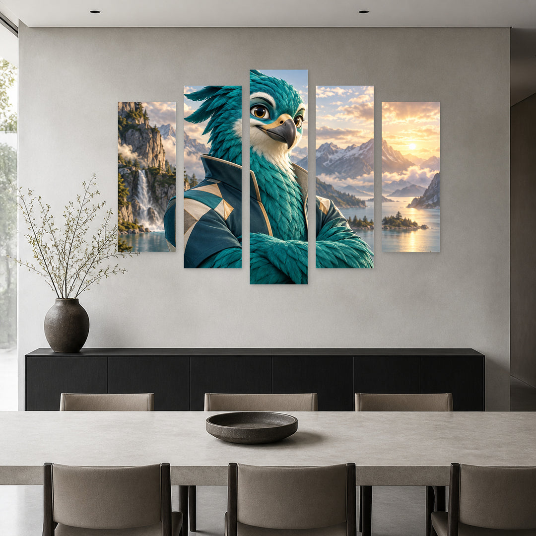 Streetwear Cheerful Cartoon Duck with Geometric Rhythm — five-panel wall art in frontal interior | 5wallart 57892 M3