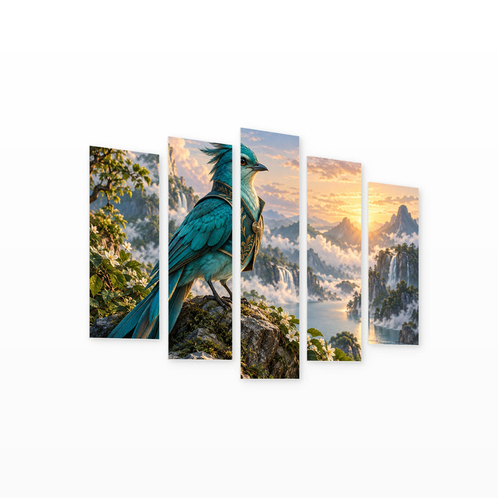 Classy Cheerful Cartoon Duck with Dreamlike Atmosphere — five-panel wall art on white background in perspective | 5wallart 57893 M1