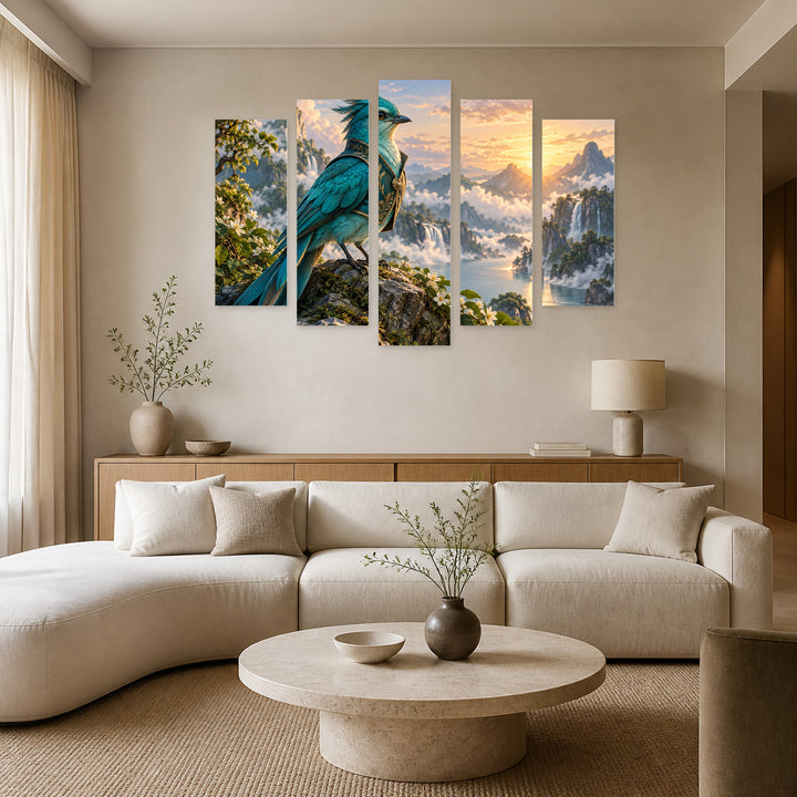 Classy Cheerful Cartoon Duck with Dreamlike Atmosphere — five-panel wall art in frontal interior | 5wallart 57893 M3