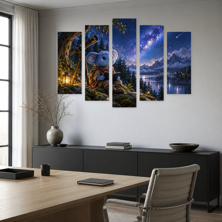 Baby Yoda with Geometric Rhythm — five-panel wall art in frontal interior | 5wallart 57894 M3