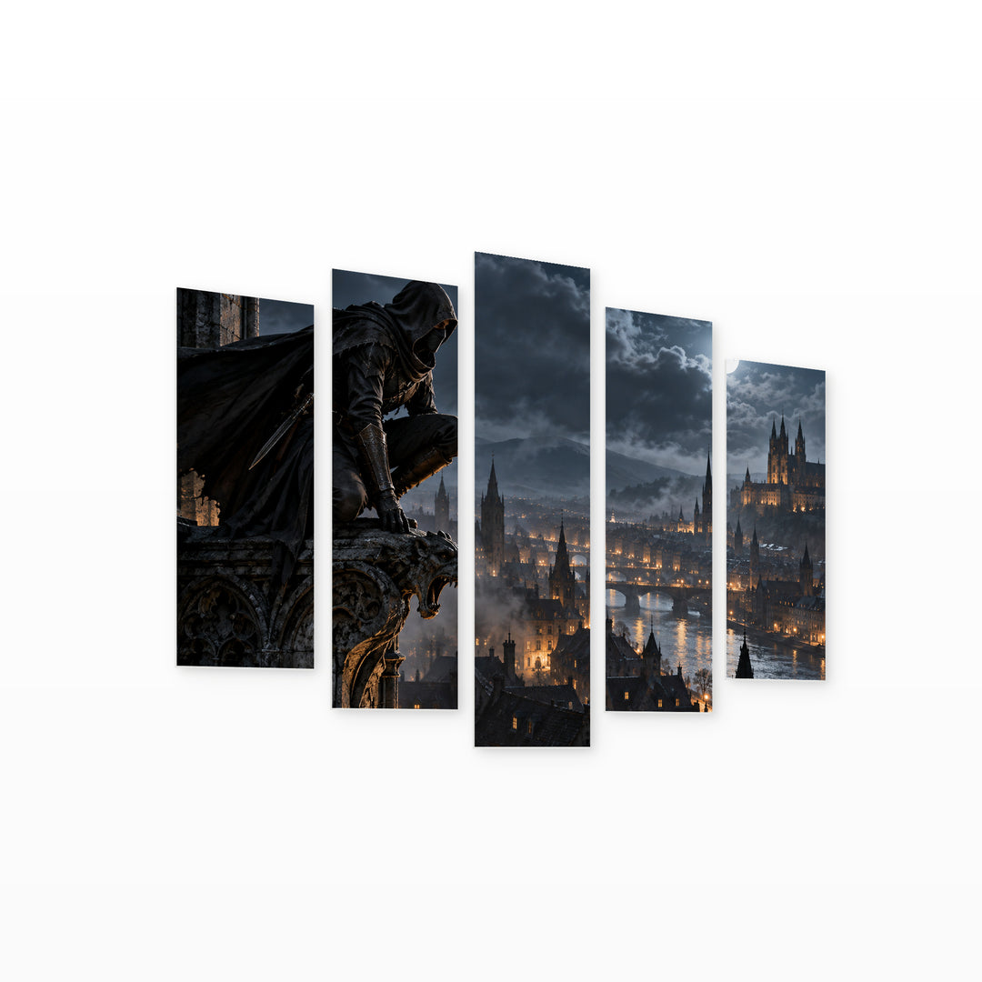 John Wick with Geometric Rhythm — five-panel wall art on white background in perspective | 5wallart 57896 M1
