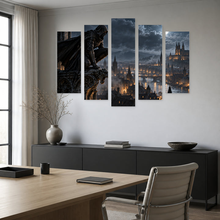John Wick with Geometric Rhythm — five-panel wall art in frontal interior | 5wallart 57896 M3