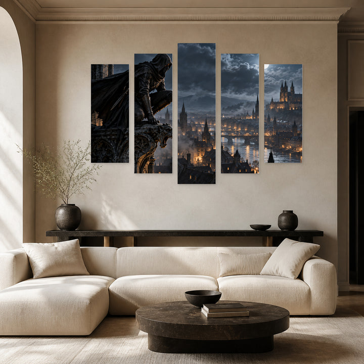 John Wick with Geometric Rhythm — five-panel wall art in alternate frontal interior | 5wallart 57896 M4