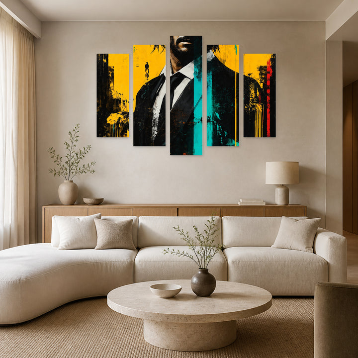 John Wick Modern Composition — five-panel wall art in frontal interior | 5wallart 57897 M3