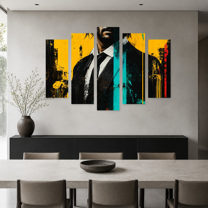 John Wick Modern Composition — five-panel wall art in alternate frontal interior | 5wallart 57897 M4
