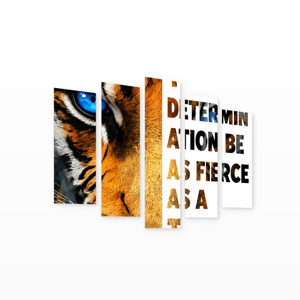 Tiger Motivational Poster with Geometric Rhythm — five-panel wall art on white background in perspective | 5wallart 57901 M1