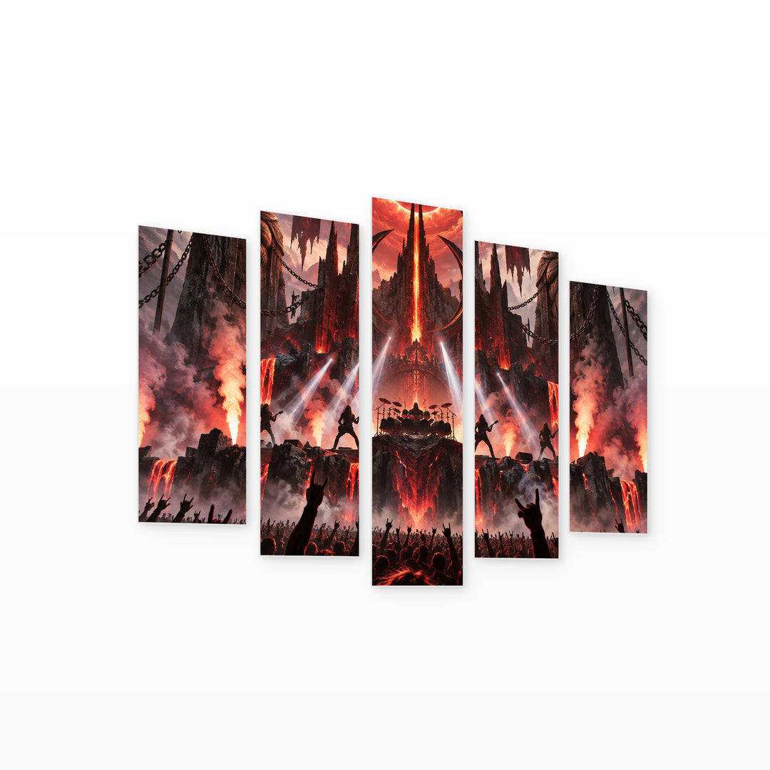 Metallica with Geometric Rhythm — five-panel wall art on white background in perspective | 5wallart 57903 M1