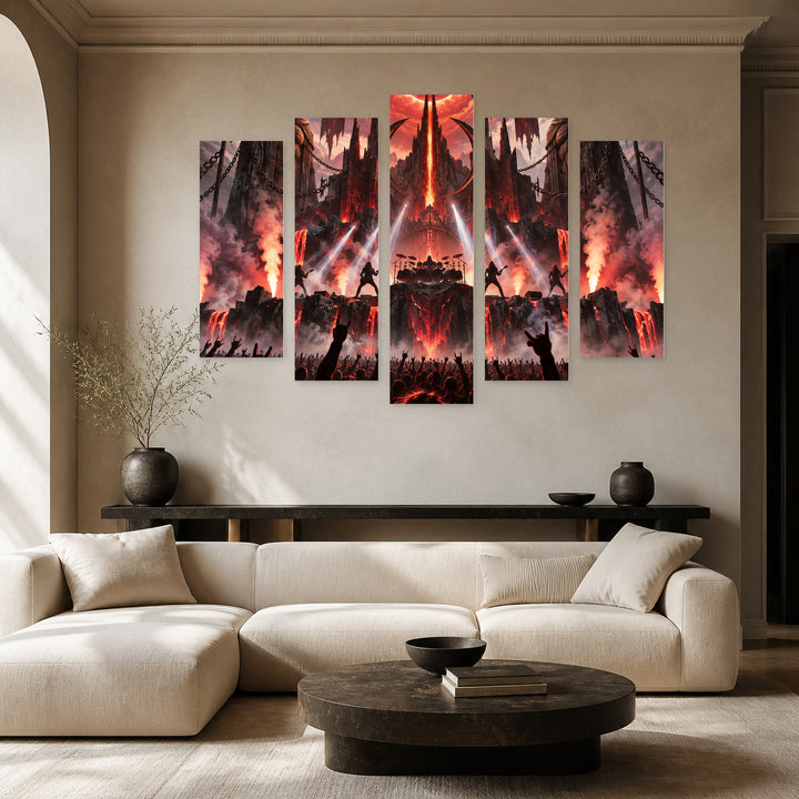 Metallica with Geometric Rhythm — five-panel wall art in frontal interior | 5wallart 57903 M3